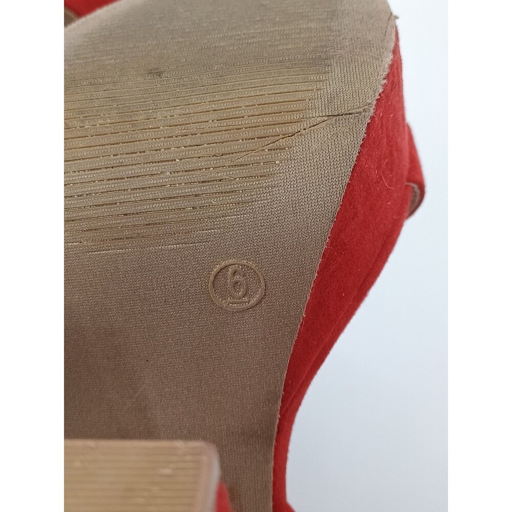 Fashion Nova Platform Sandals Womens Sz 6 Red 5" Block Heels Faux Suede Ties - Picture 7 of 8